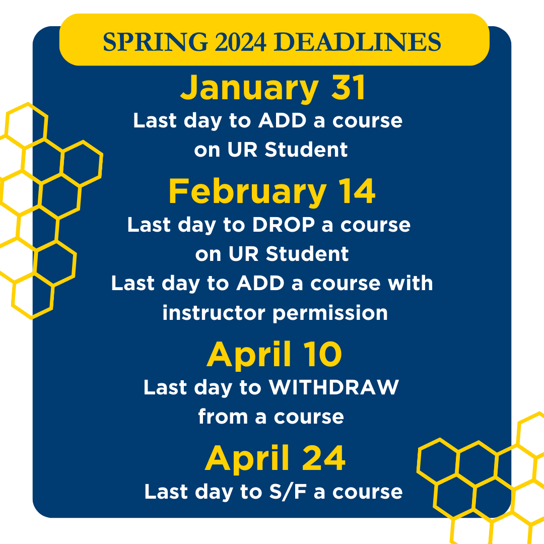 A graphic image displaying the deadlines for spring 2024.