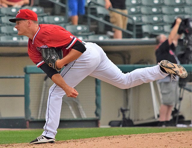 A baseball pitcher on the mound.