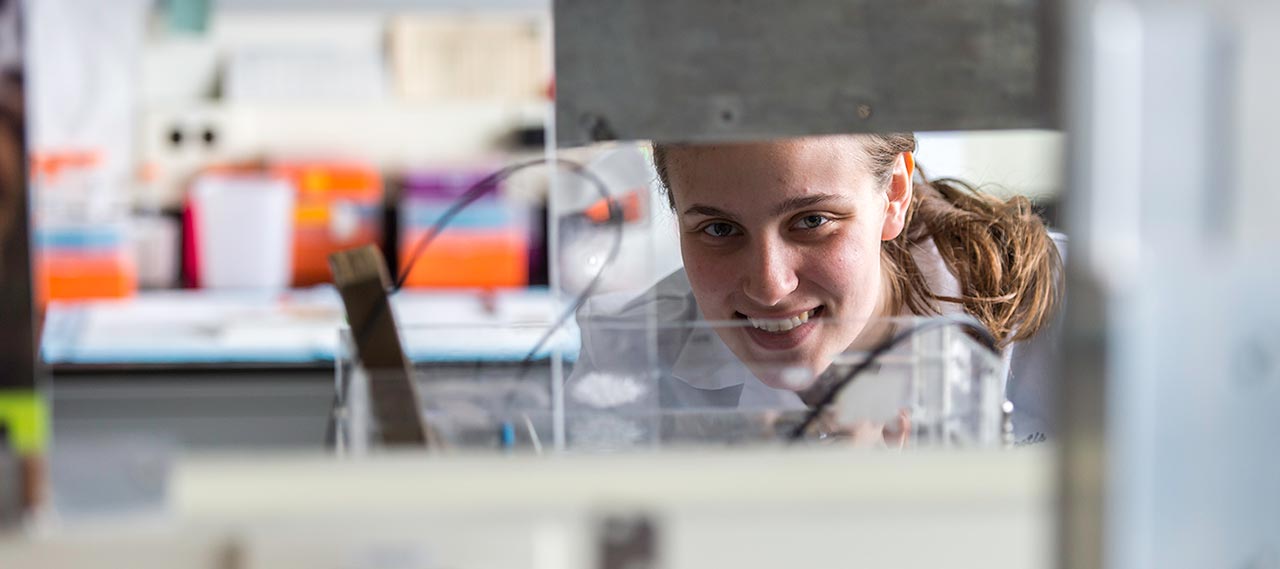 Graduate student working in a lab.