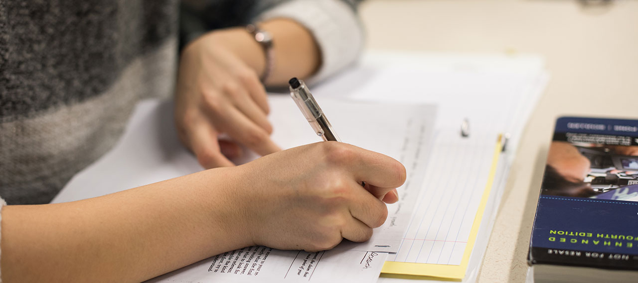 A student working on a paper.