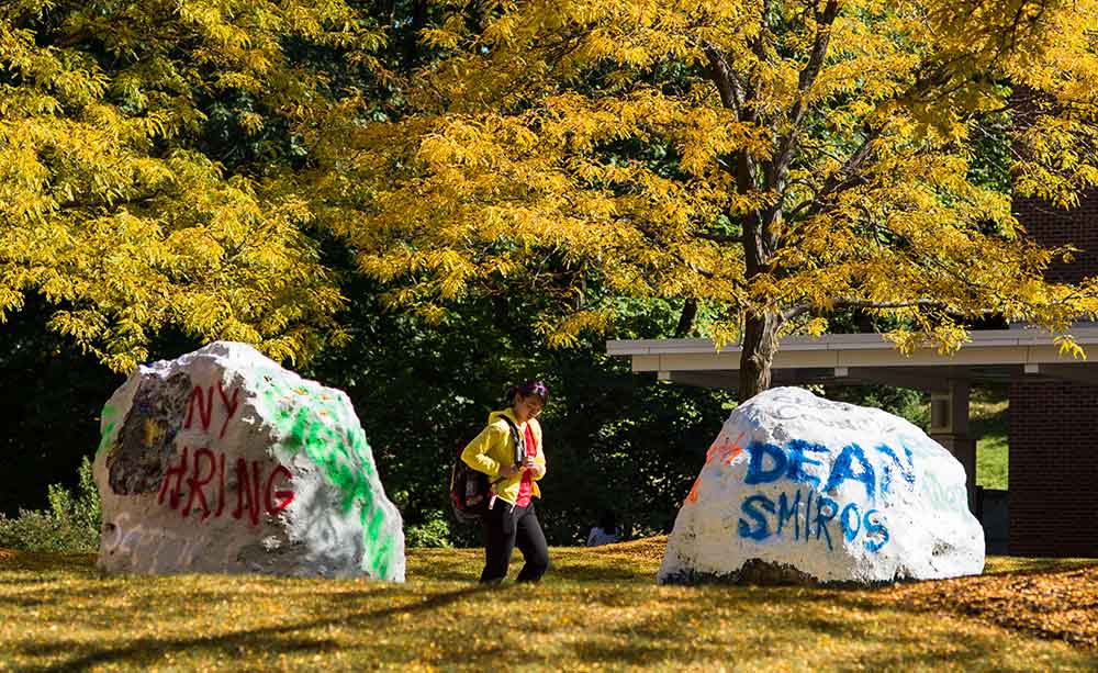 painted boulders and fall colors
