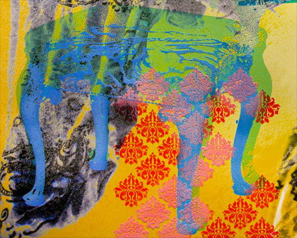 abstract art showing outlines of an ottoman.
