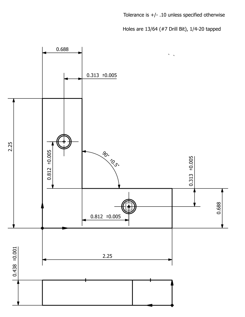 Drawing with length and angle dimension indications
