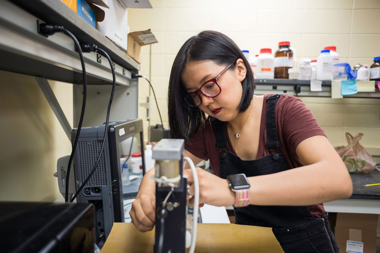 Tier one research student in lab at University of Rochester