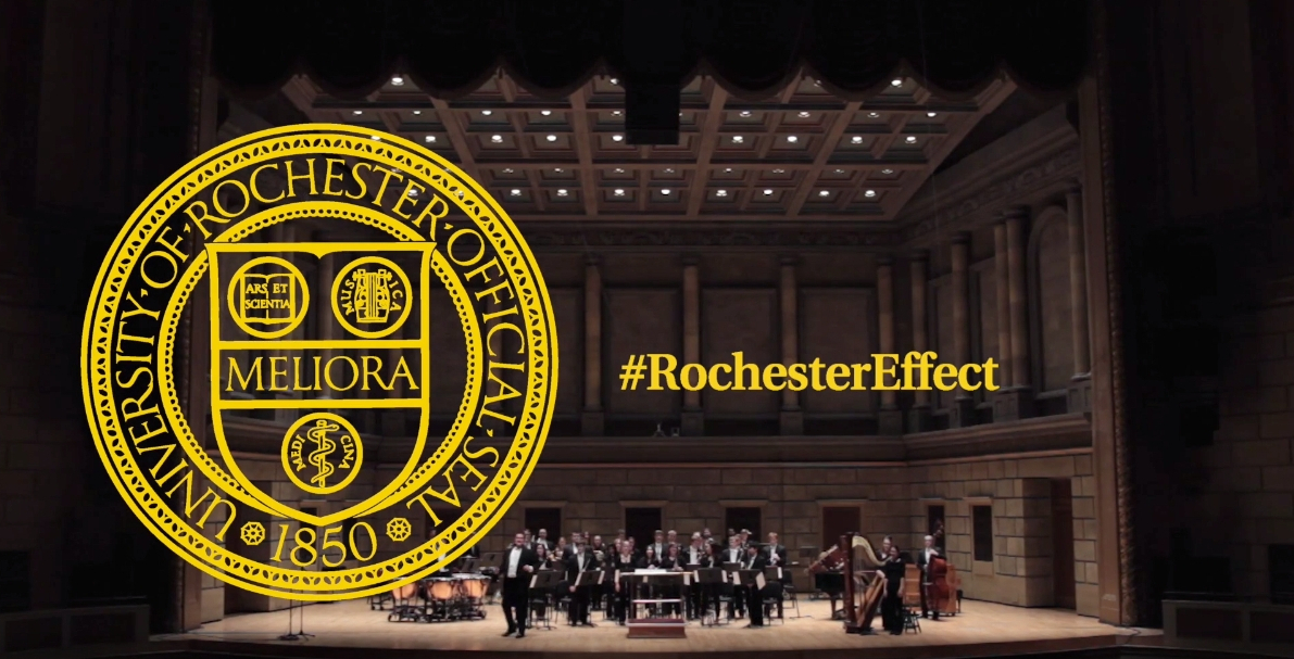 scene inside Eastman Theater with the words ROCHESTER EFFECT