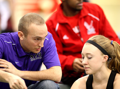 Sam Albert (l.) with NYU freshman Kolby Warren.