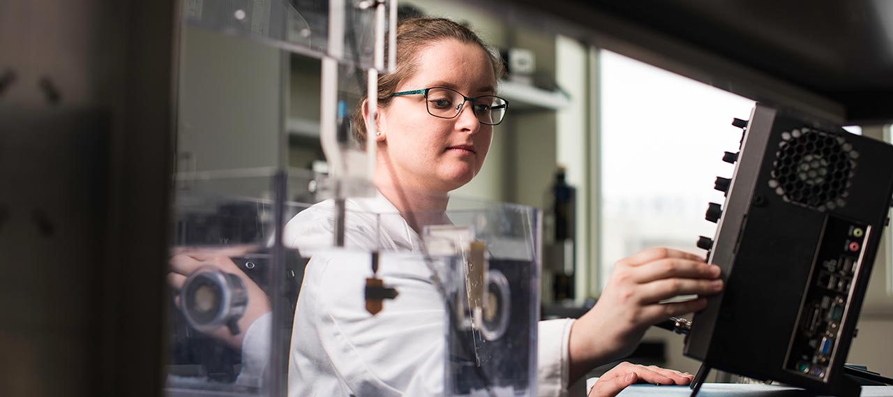 A student working in a lab.