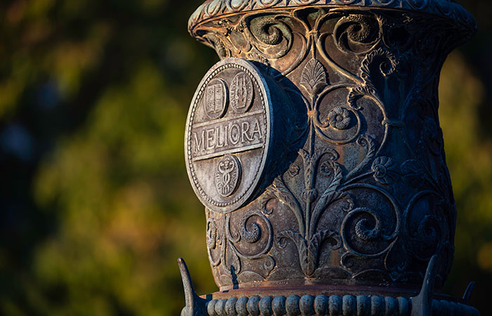 A lamp post in the Eastman Quad