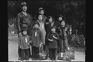 A group picture of a family at an internment camp