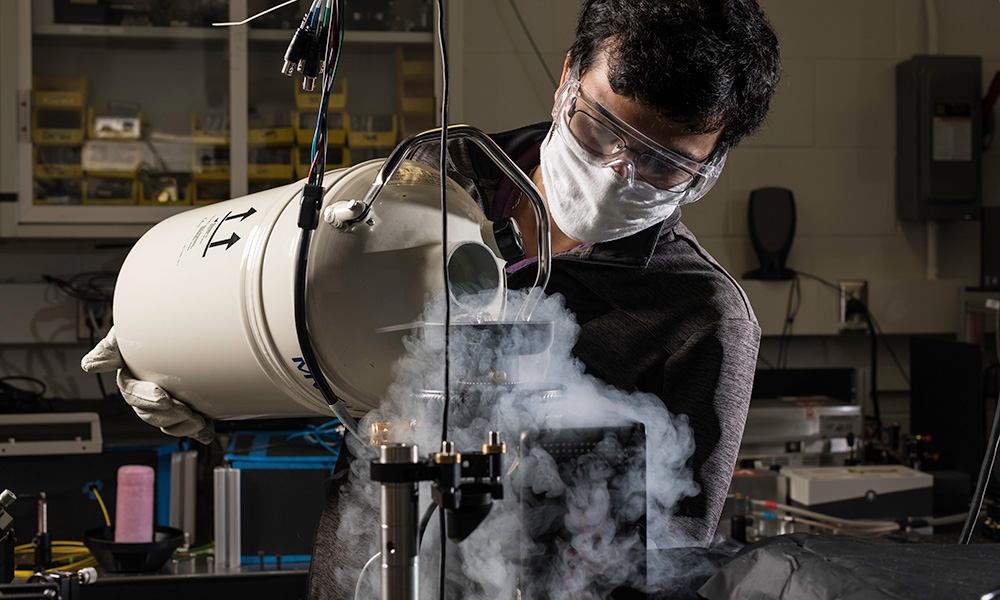 A student working on a project in a lab.