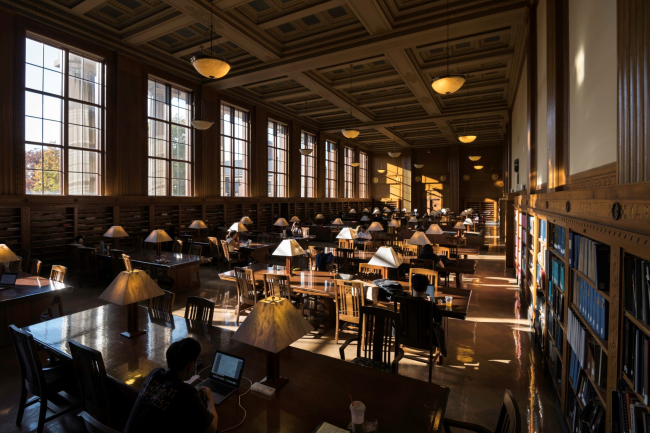 An interior view of a study room in the library.