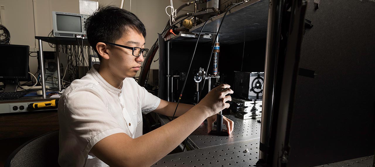 A student working in a lab.