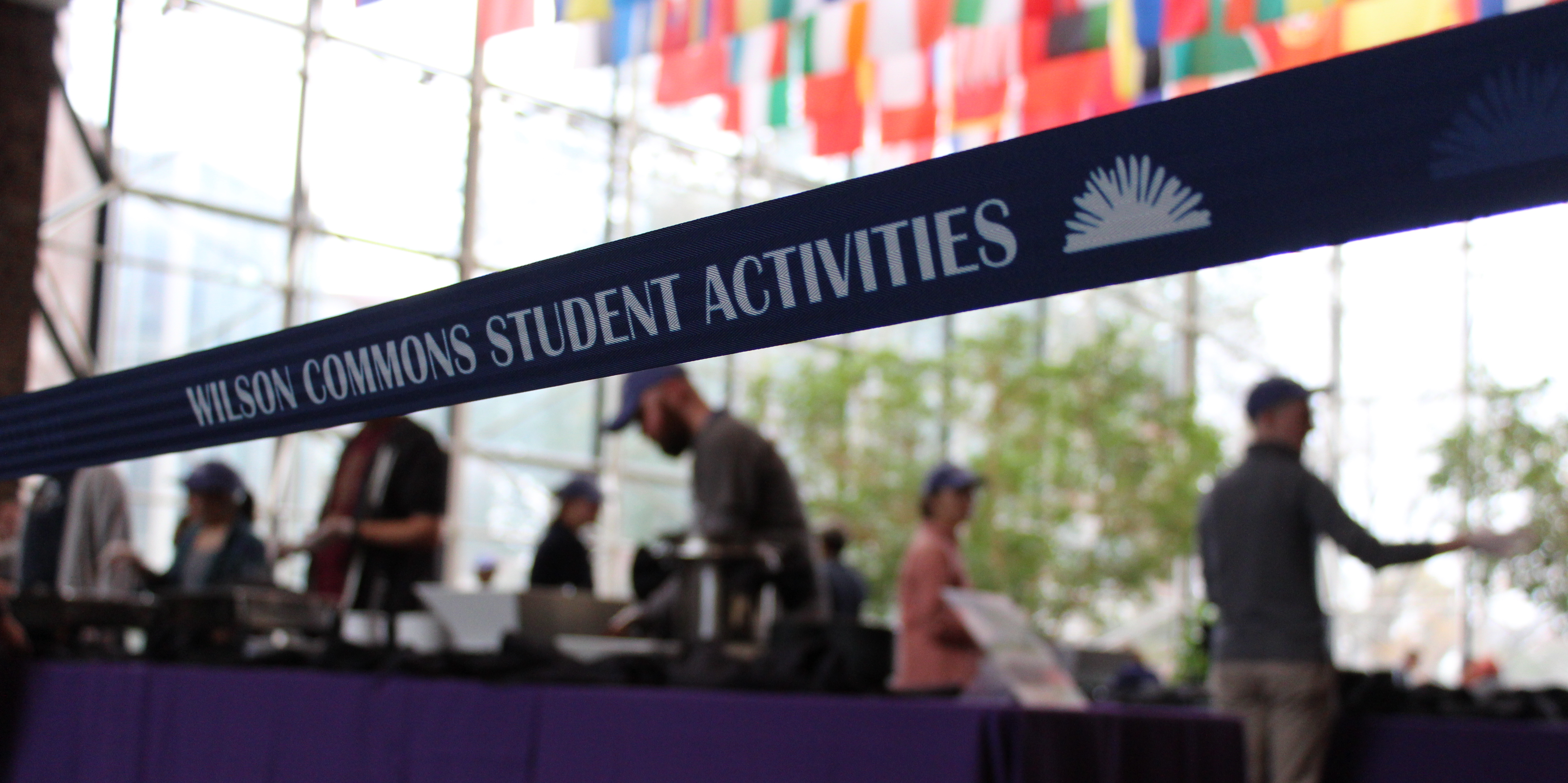 walkway tape that reads "Wilson Commons Student Activities"