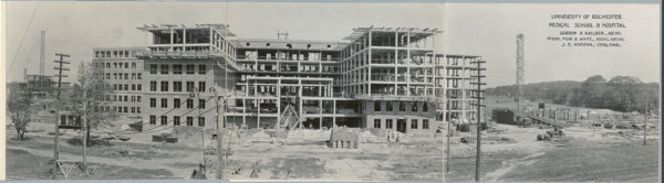 Black and white photo of the construction of the School of Medicine and Dentistry