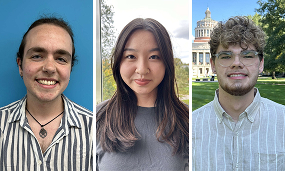 Triptych image of the three recipients of the 2023 Wells Prize at the University of Rochester.