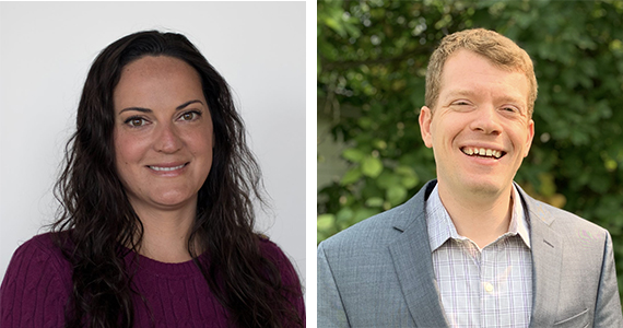 Side-by-side portraits of Samantha Romanick, left, and Greg Madejski, right.