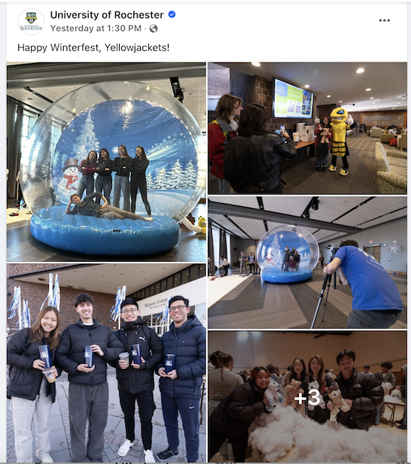 Photo collage showing students engaging in various winter activities 