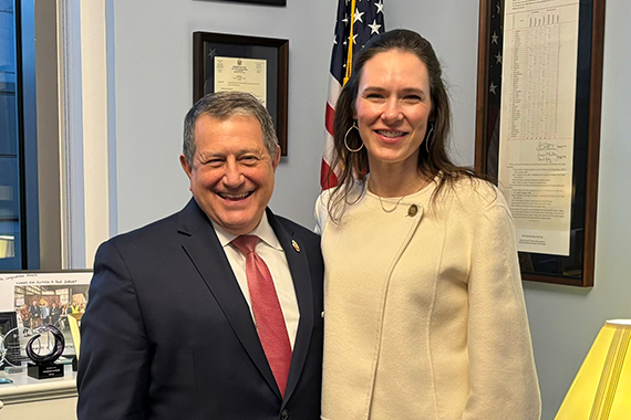 Joe Morelle and Alexis Vogt pose for a photo in Morelle's Washington, D.C. office.