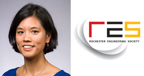 Portrait of Jessica Shang next to the Rochester Engineering Society logo