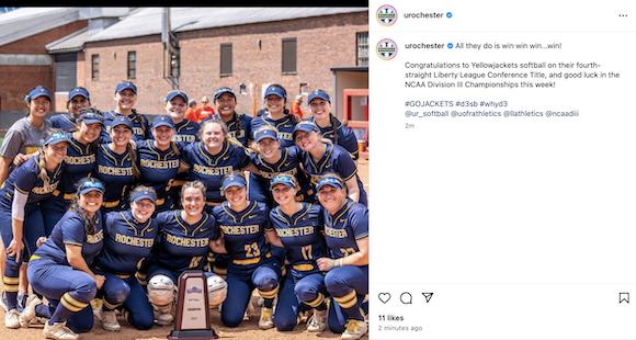 Rochester's softball team pictured with the Liberty League trophy