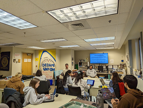 Students listening to and engaging with Justin Murphy.