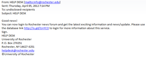 Phishing email asking you to click a link