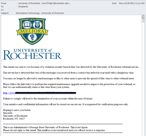 Phishing email imitating the Helpdesk