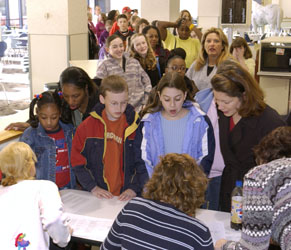 children signing up for Take Your Children to Work Day