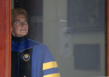 speaker waiting in the wings at convocation