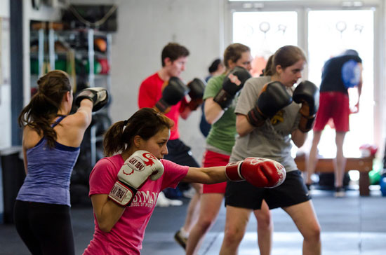 students in boxing class