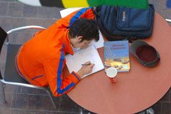 student studying in Wilson Commons
