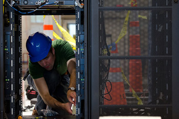 working installing computer equipment
