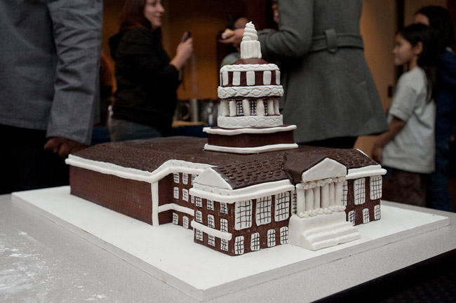 cake shaped like Rush Rhees library