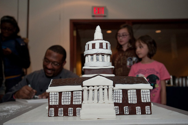 cake shaped like Rush Rhees library
