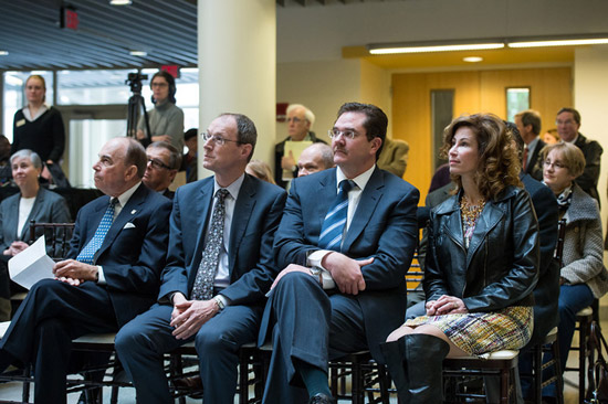 Board of Trustees Chairman Ed Hajim, Provost and Dean of the Faculty of Arts, Sciences & Engineering Peter Lennie, Robert L. Clark, and his wife Dana