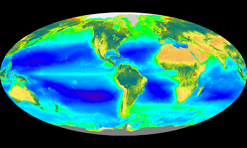 NASA image of satellite data showing oceans