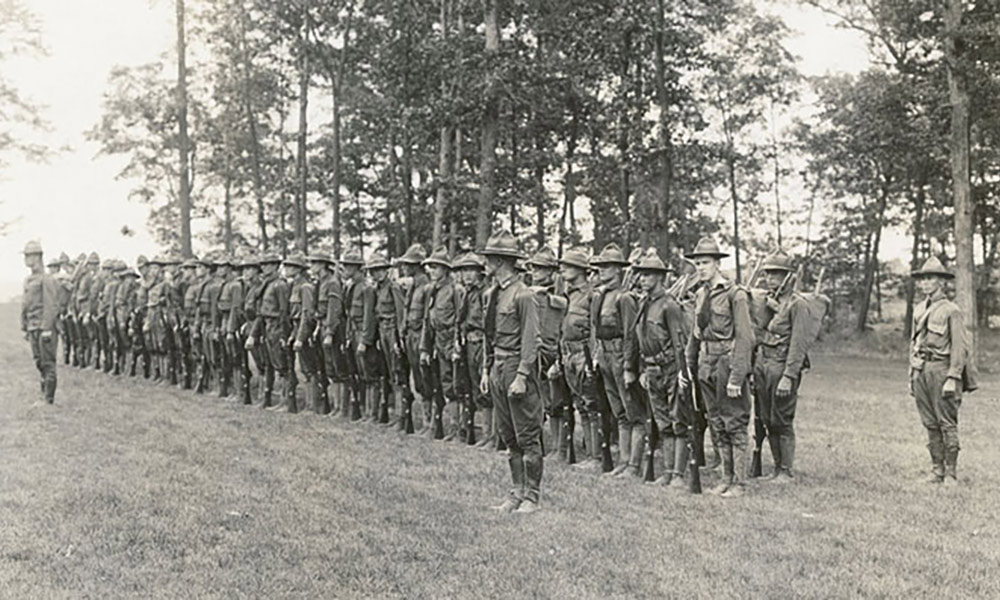 historic photo of soldiers on River Campus