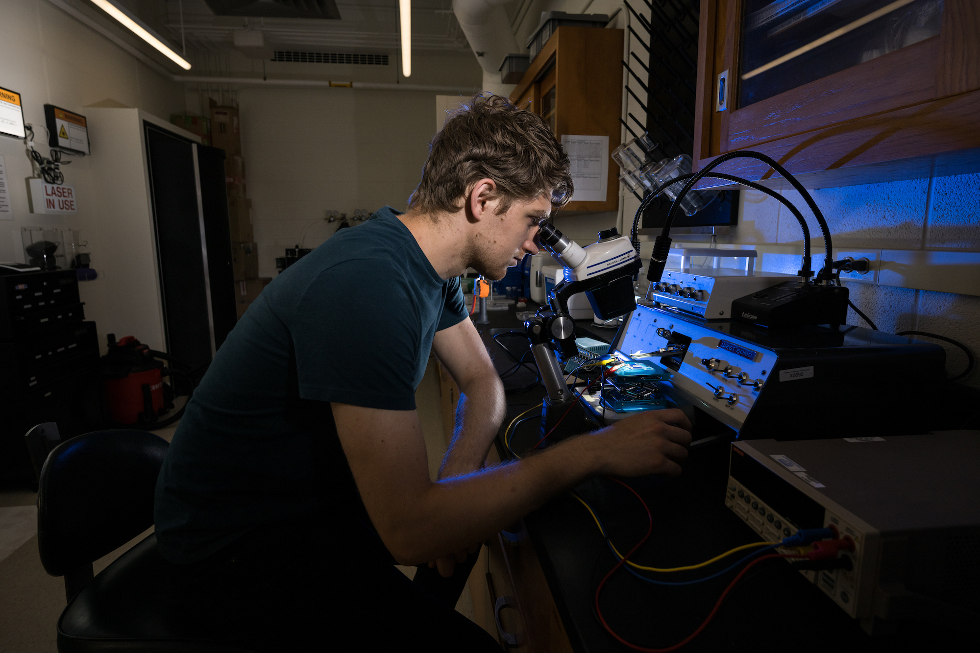 Benjamin Harrington adds electrical connections to special electrical heater structures