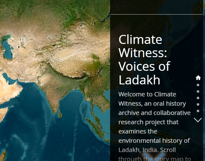screenshot of an embedded audio player that includes a satellite photo of the earth and the text Climate Witness Voice of Ladakh.