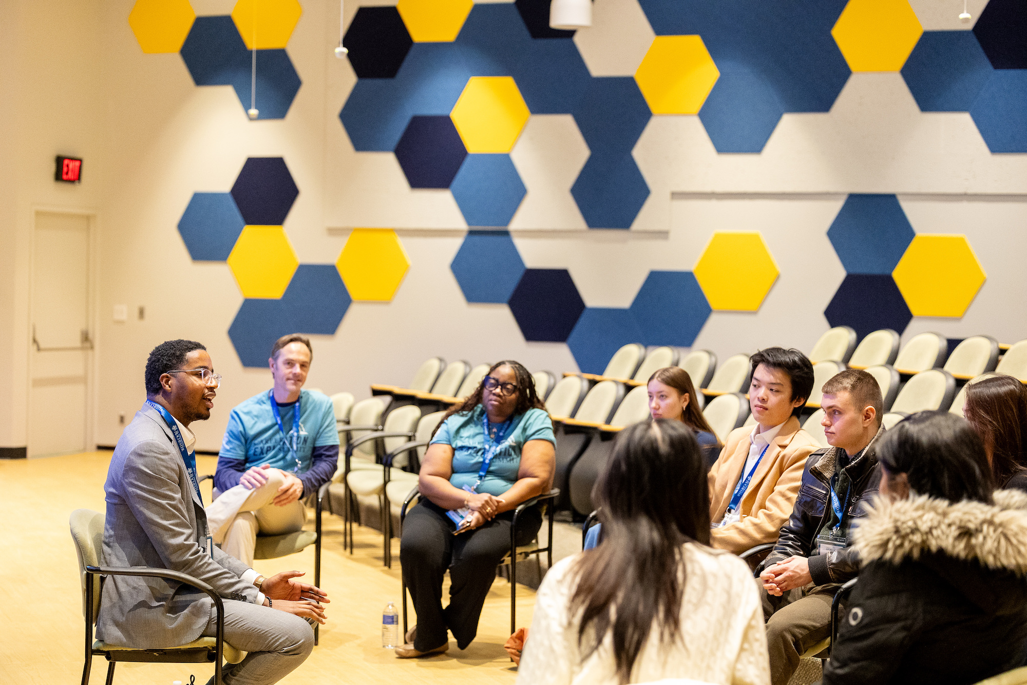 Jamal Holtz ’20 leads a breakout session with about ten students during the University’s first Career Exploration Summit.