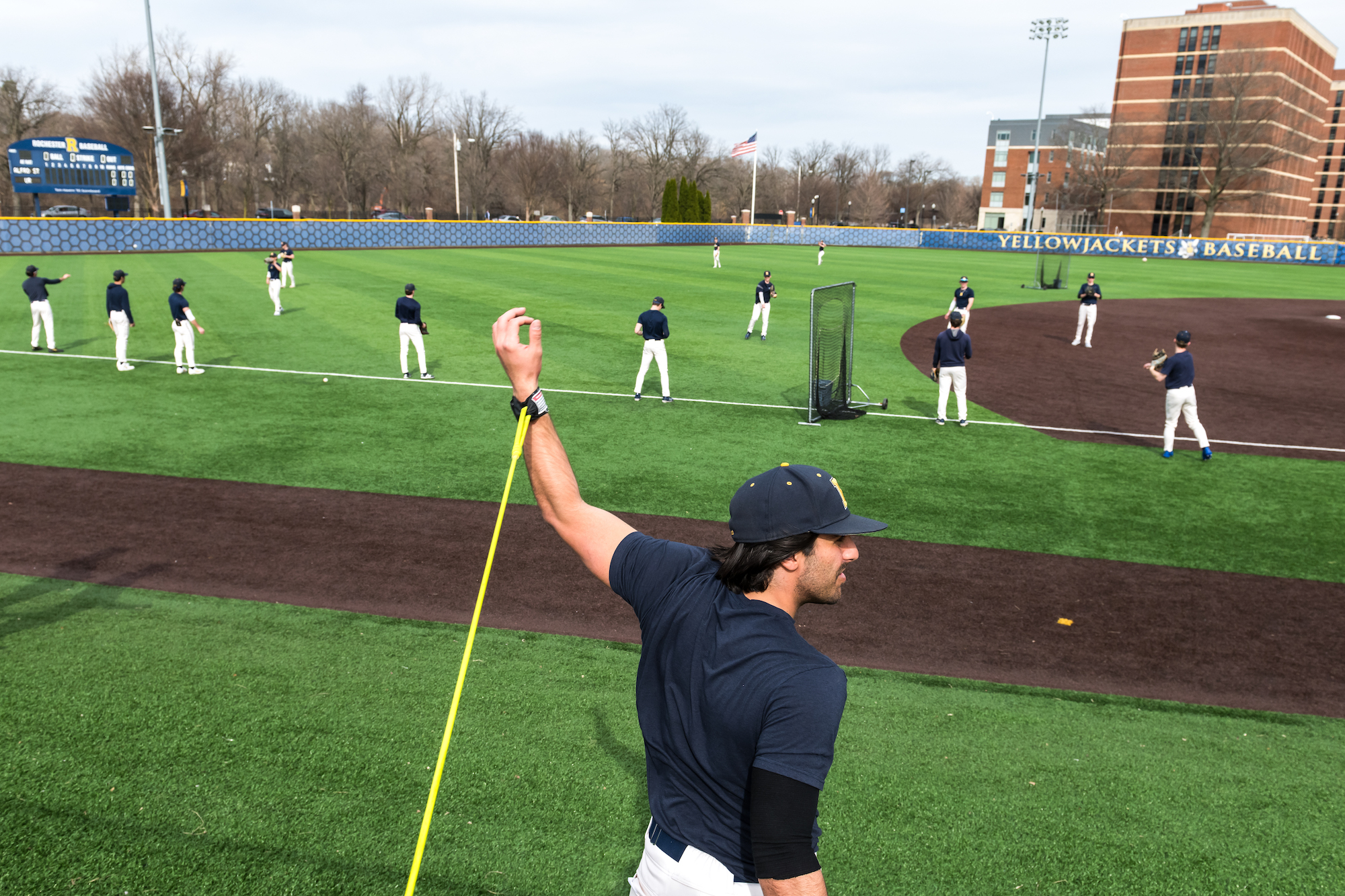 Baseball pitcher Thomas Blades warms up.
