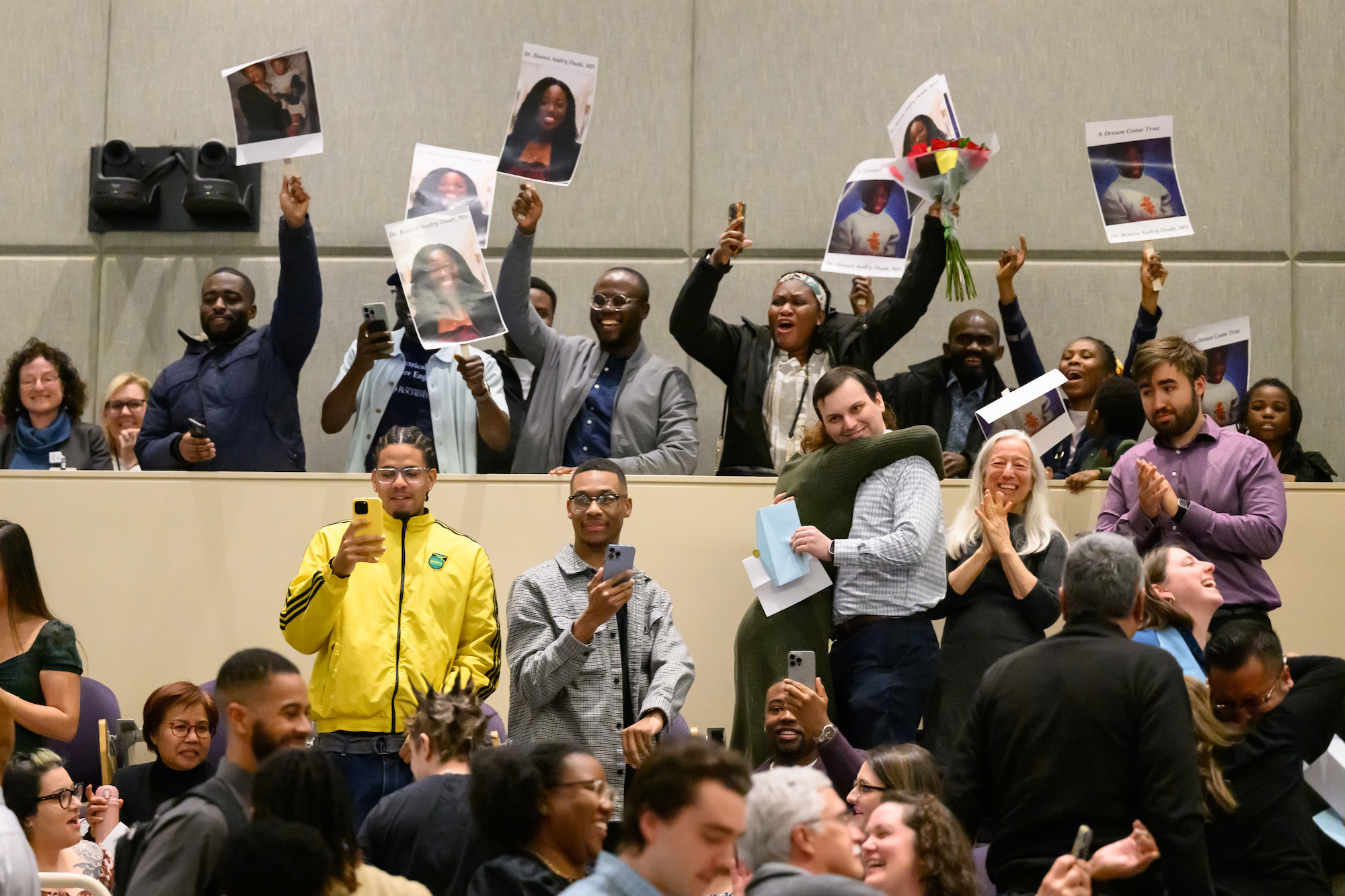 A group of fourth-year medical students celebrates during Match Day.