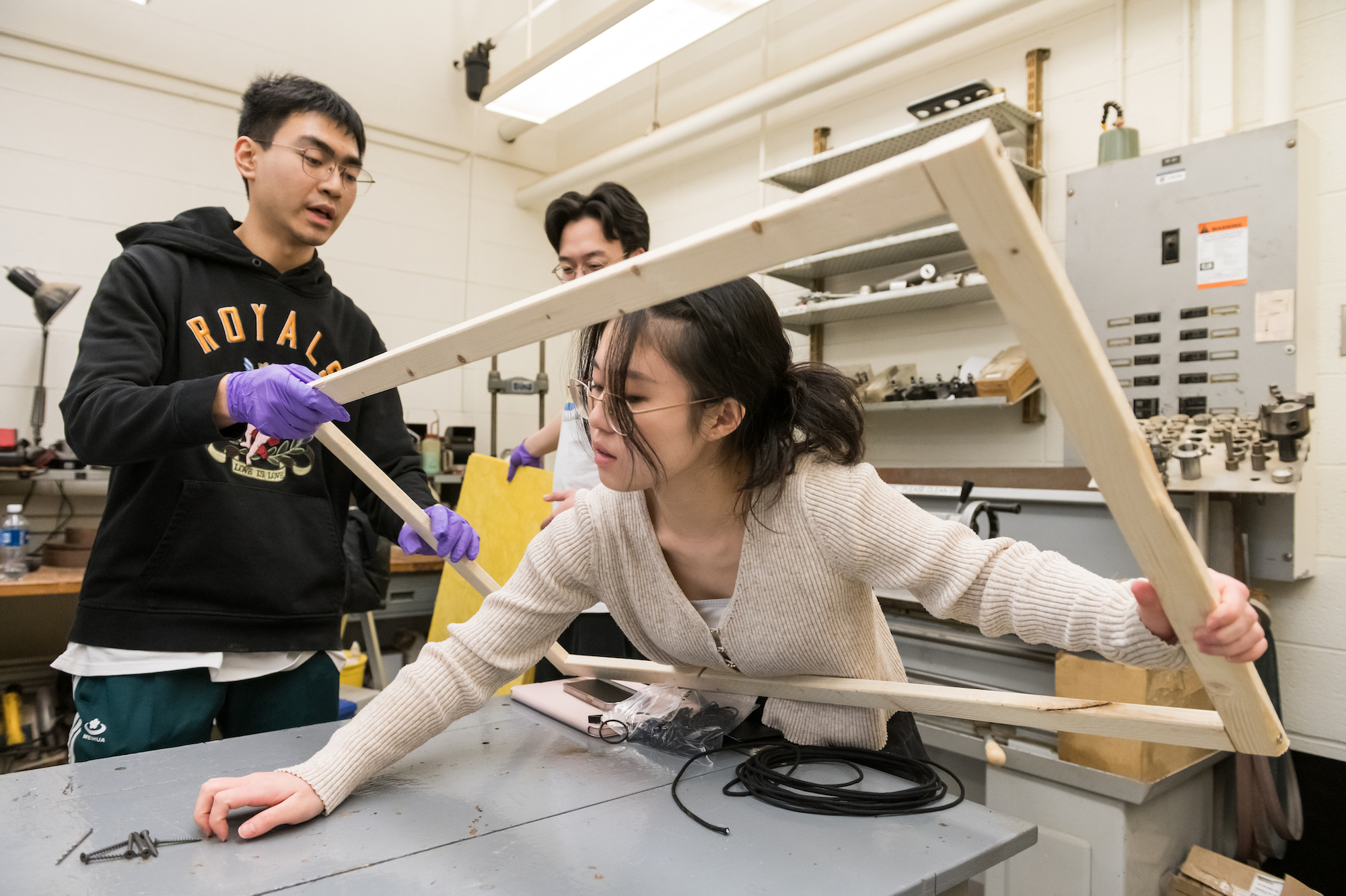 Audio music and engineering students work on their senior design project. 