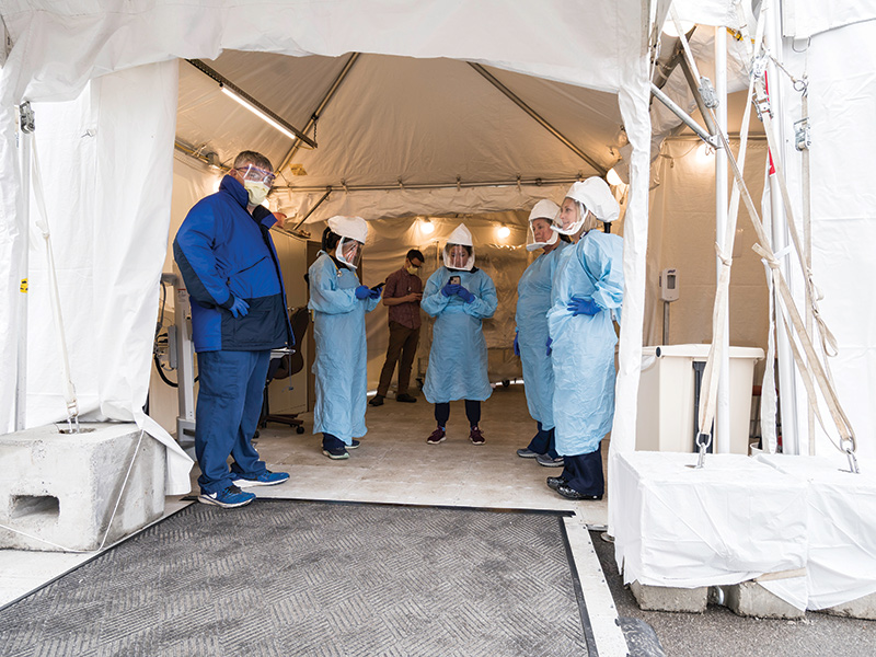 photo of a response team in tent