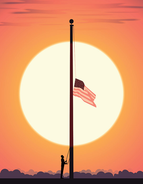 image of flagpole with flag at half staff