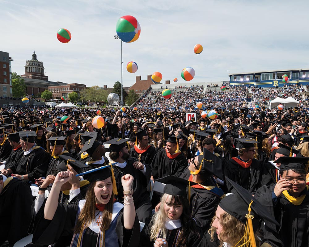 photograph of Class of 2023 celebrating in Fauver Stadium