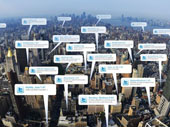 map of city showing tweets as speech bubbles
