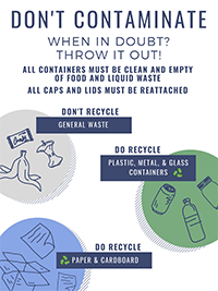Don't Contaminate - when in doubt? Throw it out! all containers must be clean and empty of food and liquid waste; all caps and lids must be reattached
