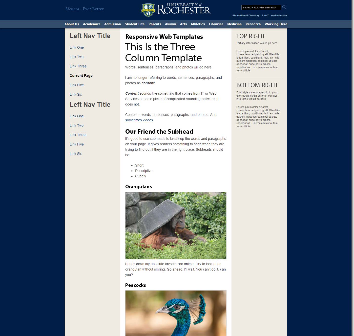 screenshot of a three-column web page