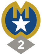 Medallion Program Logo consisting of a gold "m" on top of a white star with the number 2 beneath